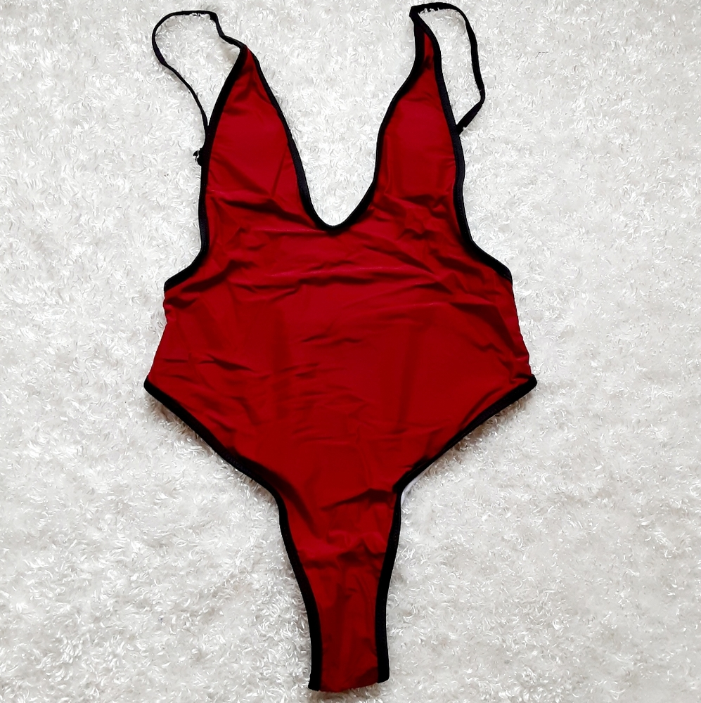 Dark red one piece sexy Swimsuit New L